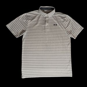 Mens Medium Under Armor lightweight striped short sleeve stretch golf polo shirt